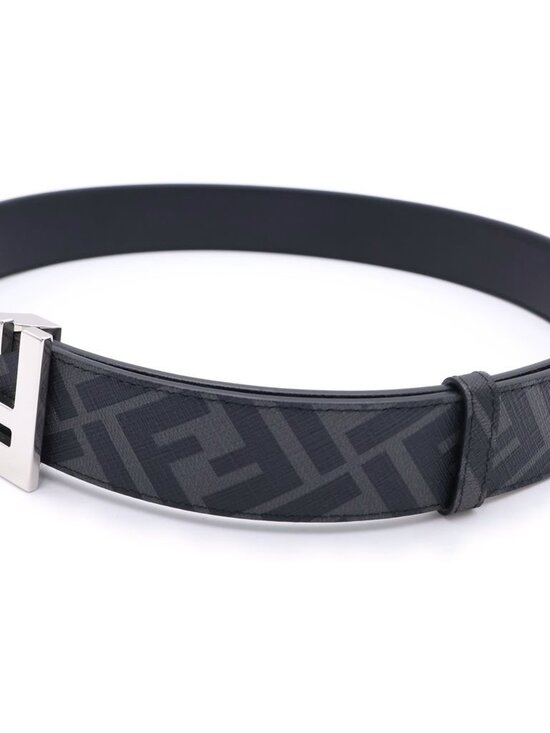 Fendi FF Square Reversible Belt Black Leather Silver